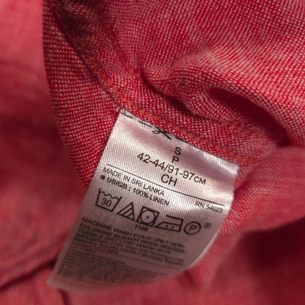 Banana Republic Linen Shirt Mens S Red White Woven Camden Fit Long Sleeve Preppy